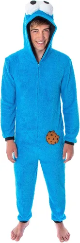 Vista 2 de Sésamo Street - Disfraz unisex de monstruo de galleta para adultos, sherpa de una pieza, traje de pijama para hombres y mujeres, Azul