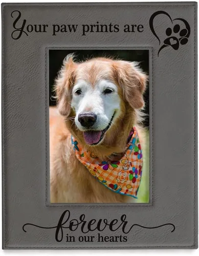 Vista 9 de KATE POSH - Your Paw Prints are Forever in our Hearts. Marco de fotos de cuero grabado. Regalo conmemorativo para mascotas, pérdida de perro y gato