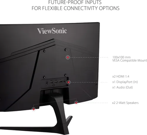 Vista 6 de ViewSonic VX2418C Monitor curvo para juegos de 24 pulgadas, 1080p, 180Hz y 1 ms para un juego suave, tecnología FreeSync Premium y cuidado ocular