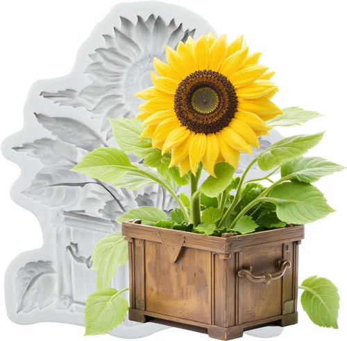 Vista 13 de Moldes de silicona de girasol para fondant de hojas de girasol para decoración de pasteles de caramelo de chocolate, decoración de cupcakes, pasta
