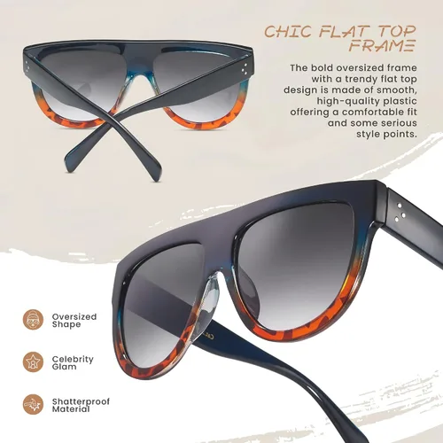 Vista 24 de Gafas de sol de gran tamaño con parte superior plana para mujer, diseño cuadrado grande, retro, gafas de sol