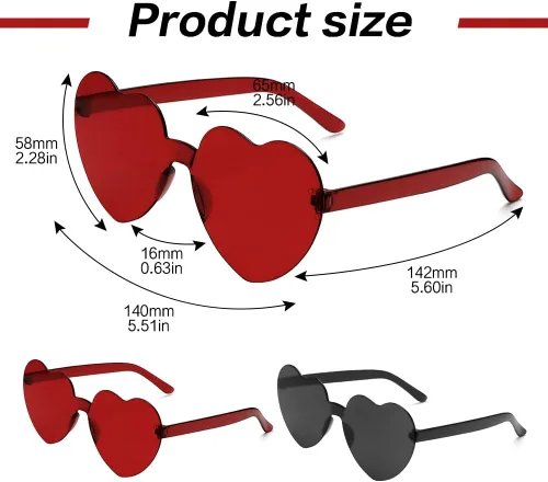 Vista 81 de Lentes de sol con forma de corazón, 2 pares de lentes de sol en forma de corazón, gafas de sol rave para mujeres, regalos de fiesta