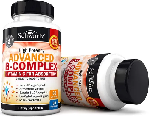 Vista 9 de Complejo de vitamina B con vitamina C para una máxima absorción – Metilcobalamina b12 y folato ácido fólico suplemento – Vitaminas B1 B2 B3 B5 B6 B7