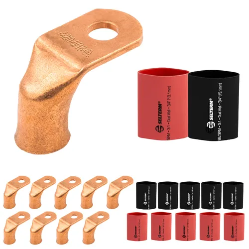 Vista 139 de SELTERM - 5 terminales de anillo resistentes para cable de batería, calibre 1/0 AWG, pernos de 1/2 pulgadas, terminales de calibre 0, ojales