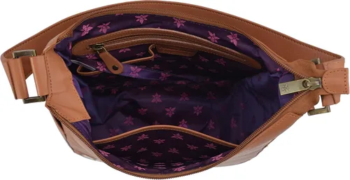 Vista 4 de Anuschka Hobo clásico de cuero curtido vegetal genuino pintado a mano para mujer con bolsillos laterales Mariposas Miel