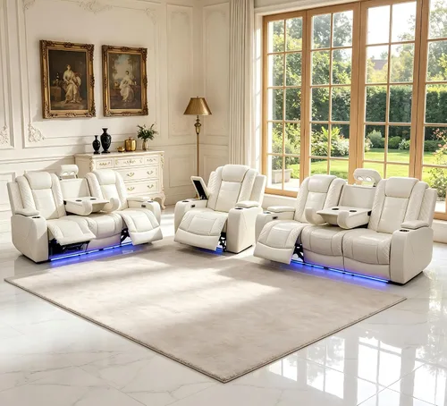 Vista 46 de Juego de sofás reclinables eléctricos, juegos de muebles de sala de estar, sofá reclinable eléctrico moderno negro, sofá biplaza y silla