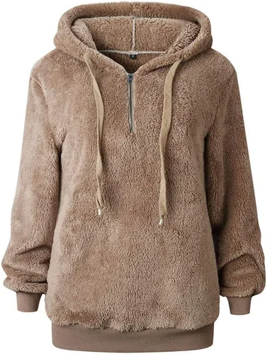 Vista 3 de ZJRXM Sudadera casual con capucha de forro polar sintético con cremallera y cordón suave para mujer