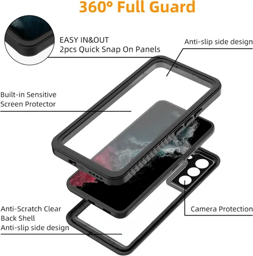 Vista 4 de YMCCOOL Funda impermeable para Samsung Galaxy S22, con protector de pantalla sensible integrado a prueba de golpes, resistente a prueba de golpes