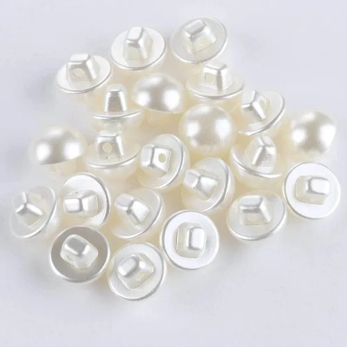 Vista 2 de AMORNPHAN 100 botones redondos blancos de perlas de resina de 0.551 in con forma de hongo con agujero para coser ropa, vestido, suéter