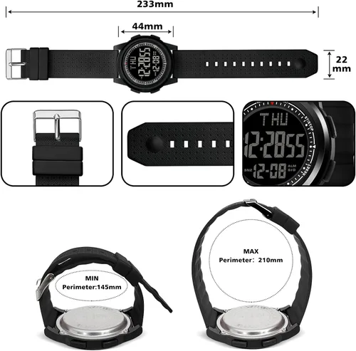 Vista 5 de NN BEN NEVIS Reloj digital para hombre, reloj digital con cronómetro, cuenta regresiva, alarma, doble hora, calendario, ultra fino, minimalista