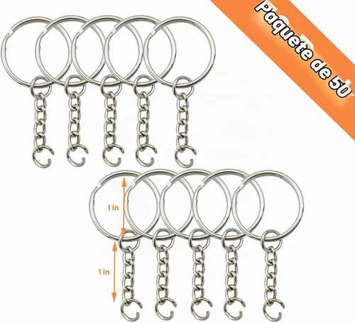 Vista 2 de Llavero con cadena y anillos abiertos de 1 pulgada, paquete de 50, 50pack