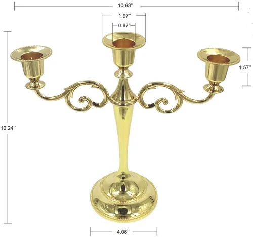 Vista 6 de WEISIPU Elegantes portavelas de metal dorado – Portavelas de 3 brazos de metal para decoración del hogar, fiesta, comedor, boda, regalo