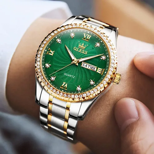 Vista 3 de OLEVS Men's Luxury Stainless Steel Watches, Big Face Gold Men Quartz Analog Watches Fashion 30M Waterproof Casual Wrist Watch with Day Date Diamond