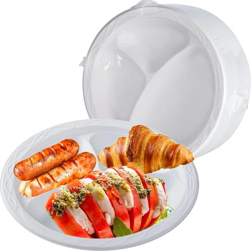 Vista 11 de Paquete de 150 platos desechables negros de 10 pulgadas, envoltura retráctil, listos para usar BPA Free Mineral-PP Microwave Safe Plastic Heavy