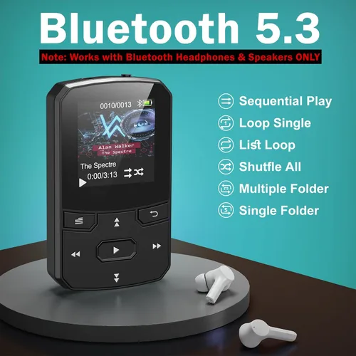 Vista 2 de RUIZU - Reproductor MP3 con clip de 64 GB con Bluetooth 5.3, reproductor de música portátil con grabadora de voz para deporte y carrera, radio FM
