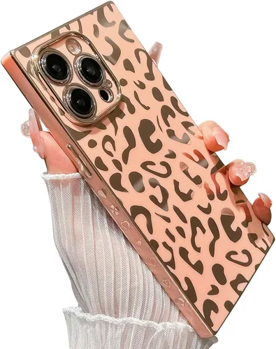 Vista 27 de Elegante Compatible con iPhone 12 Funda de Borde Rectangular, Lindo Patrón de Leopardo de Lujo Funda con Plateado Protector de Cámara TPU Suave A