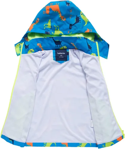 Vista 4 de Chaqueta impermeable con capucha para niños y niñas, chubasqueros para exteriores, rompevientos y dinosaurios, chaqueta de lluvia