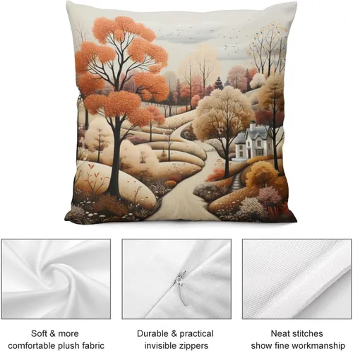 Vista 6 de Funda de almohada de paisaje, campo, otoño, otoño, tamaño estándar, otoño, día de Acción de Gracias, cuadrada, suave, doble cara, impresión, funda