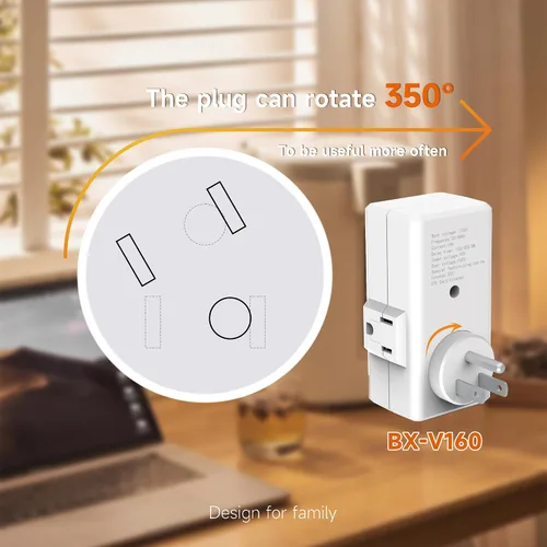 Vista 4 de BXST Protector electrónico de voltaje y sobretensiones Protector de voltaje de enchufe de cuatro salidas para el hogar 350° enchufe giratorio Delay