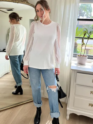 Vista 3 de WIHOLL Camisas de manga larga para mujer, túnica de otoño, ropa de cuello redondo a la moda