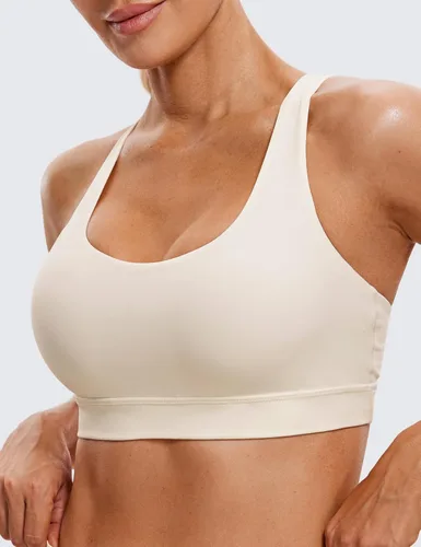 Vista 5 de CRZ YOGA - Top deportivo con tirantes delgados para mujer, brasier deportivo acolchado para yoga, entrenamiento y fitness, con espalda cruzada