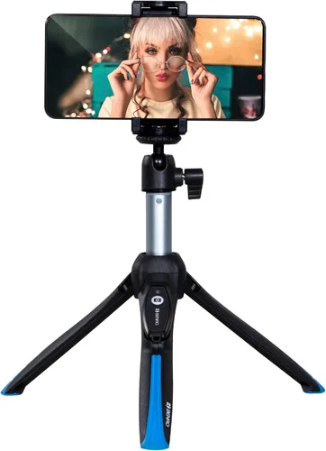 Vista 10 de Benro Mini trípode y palo selfie con control remoto Bluetooth para teléfonos inteligentes (negro) (BK70)