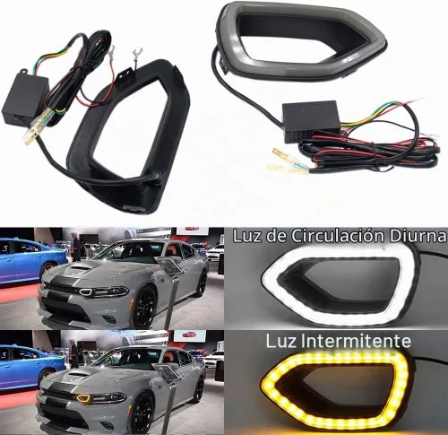 Vista 6 de Luces de parrilla de repuesto para la parrilla SRT Scat Pack LED de humo luces de nariz de cerdo para Dodge Charger 2015-2022
