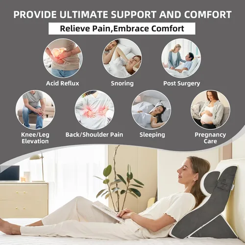 Vista 6 de Juego de 3 almohadas ortopédicas de cuña para cama, espuma viscoelástica 45D, almohada de cuña postcirugía para soporte de espalda, piernas