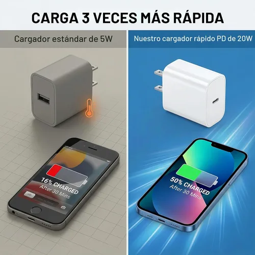 Vista 3 de [Paquete de 4] Bloque de cargador USB-C de 20 W, adaptador de corriente de pared rápida (blanco) Compatible con iPhone 17/16/15/14/13 Series