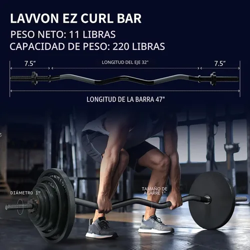 Vista 3 de Barra de levantamiento de pesas EZ Curl de 47 pulgadas, barras de curl de 1 pulgada para levantamiento de pesas, barra con barra para empujes