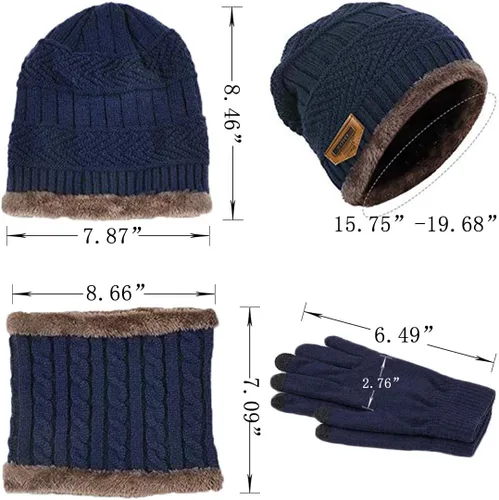 Vista 3 de T WILKER Juego de 3 gorros de invierno para niños, bufanda y guantes para pantalla táctil