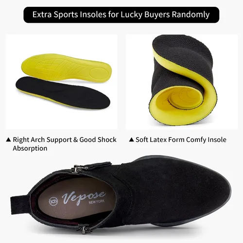 Vista 2 de Vepose Botines de cuero de gamuza para mujer, botines de moda con cremallera interior para mujer