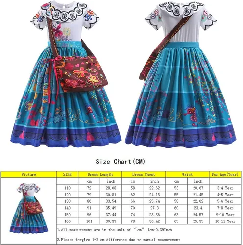 Vista 6 de Disfraz de Encanto Mirabel para niñas, disfraz de Isabella, disfraz de princesa de Halloween con aretes