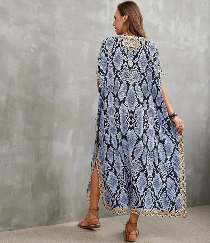 Vista 3 de Vestido de caftán de mariposa venck para cubrir el traje de baño de manga larga y ajuste holgado