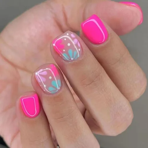 Vista 15 de Uñas postizas a presión de mariposa - Uñas falsas cortas cuadradas con diseños en relieve 3D, punta francesa blanca, acabado mate, acrílico rosa