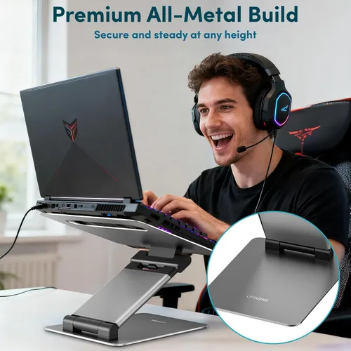 Vista 5 de Lifelong Soporte ergonómico ajustable para laptop para escritorio, altura de hasta 20 pulgadas, soporte elevador portátil para computadora portátil
