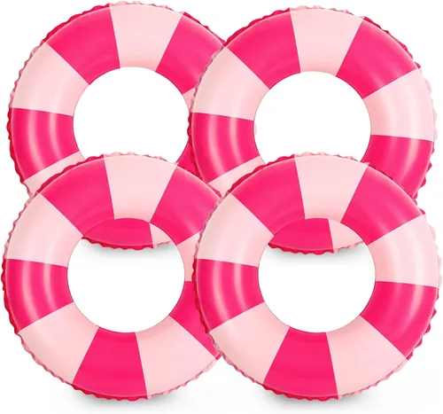 Vista 18 de Whaline Flotador inflable de natación de 4 piezas, anillo de natación a rayas, divertido estampado para piscina, tumbona, tubo para verano