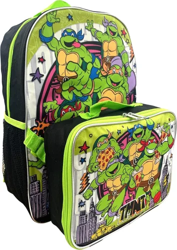 Vista 9 de Ruz Group - Mochila con licencia para niños de 16 pulgadas con lonchera extraíble, Verde, multi color, Tortugas Ninja