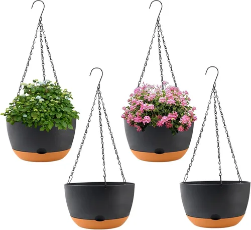 Vista 10 de KPUVX Maceta Colgante de 10 Pulgadas, Macetas de Riego Automático para Plantas de Interior, Paquete de 3 Cestas Colgantes de Plástico con Bandeja