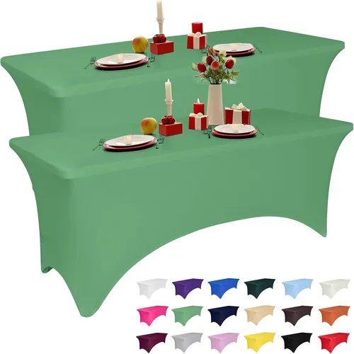 Vista 24 de Paquete de 2 manteles de elastano negro de 4 pies para mesas rectangulares, ajustado y elástico, lavable, resistente a las arrugas, perfecto