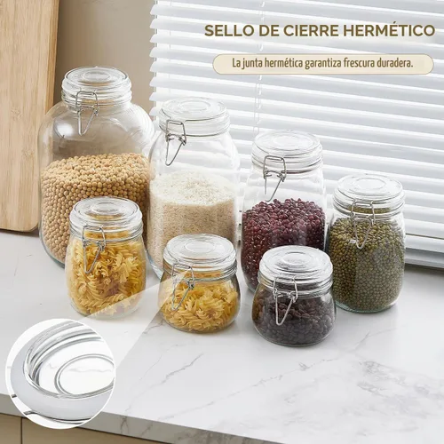 Vista 4 de Tarros de vidrio para almacenamiento de alimentos de 1 galón con tapas herméticas, juego de 1 – Recipientes transparentes con cierre de clip