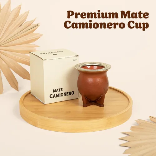 Vista 2 de Materos Taza de yerba mate de alta calidad, elegante, funcional y duradero, diseño camionero de cerámica, taza ecológica y elegante para una