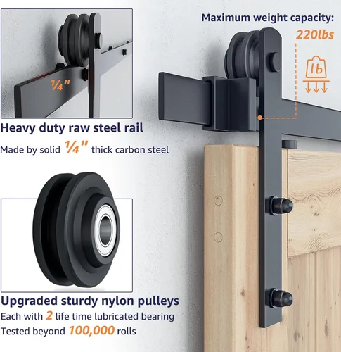 Vista 3 de SMARTSTANDARD Kit de herrajes para puerta corrediza de granero de doble puerta resistente de 5 pies, suave y silencioso, fácil de instalar, incluye