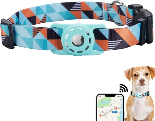 Vista 12 de Collar para perro, compatible con AirTag, collar de nailon para cachorros con soporte de silicona para perros pequeños, negro, XS: cuello de 8 a 12