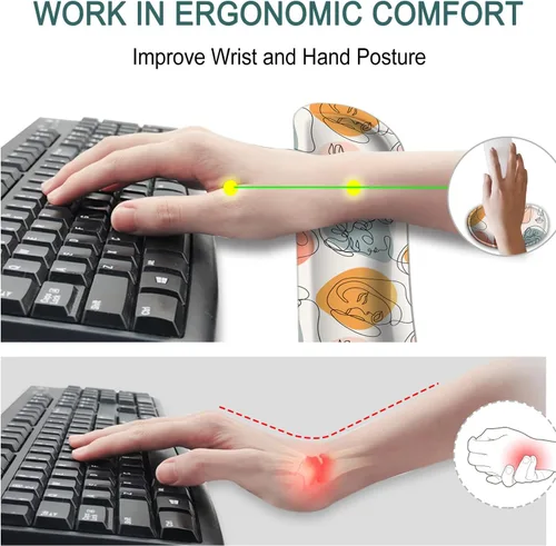 Vista 2 de Almohadilla de reposamuñecas para teclado ampliada, kit ergonómico de reposamuñecas para teclado y mouse con cojín de espuma viscoelástica, soporte