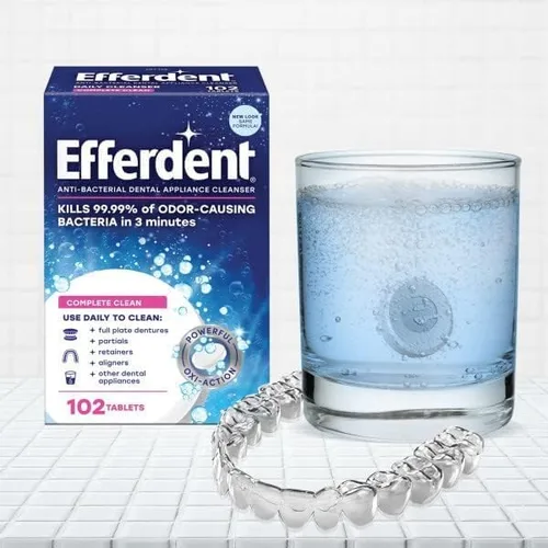 Vista 4 de Efferdent Tabletas limpiadoras de retenedores y dentaduras, limpiador de aparatos dentales antibacterianos, fórmula limpia completa, limpiador