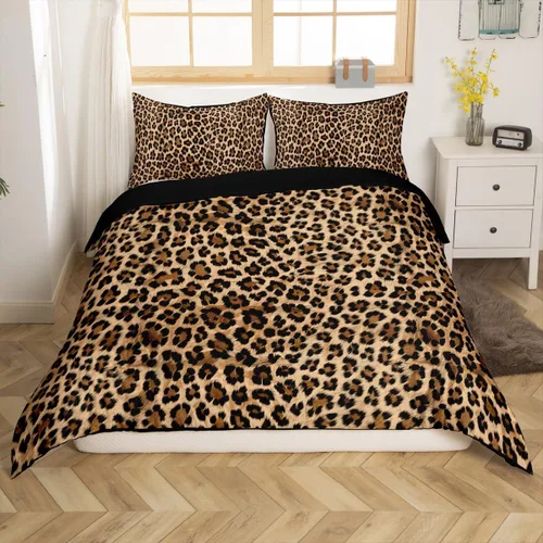 Vista 18 de Feelyou Leopard Bedding Set Twin Size, Cheetah Print Comforter Cover for Kids Boys Girls Animal Duvet Cover Safari Bedspread Cover Zipper