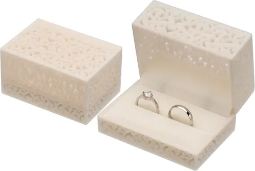 Vista 4 de Caja hueca de terciopelo para anillos de pareja, doble anillo, regalo de compromiso (beige)