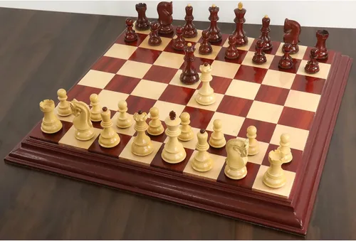 Vista 4 de Royal Chess Mall - Juego de Ajedrez Zagreb Ruso 59' de 3.9" - Solo piezas de ajedrez - Brote doble ponderado de madera de rosa