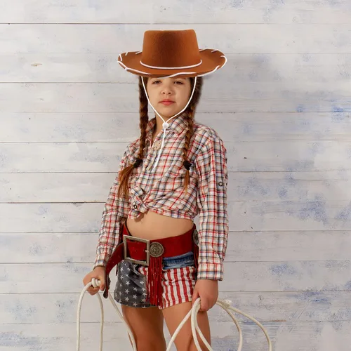 Vista 4 de Paquete de 10 sombreros de vaquero para niños, sombrero de vaquero occidental de fieltro para niños y niñas, cumpleaños, Halloween, suministros